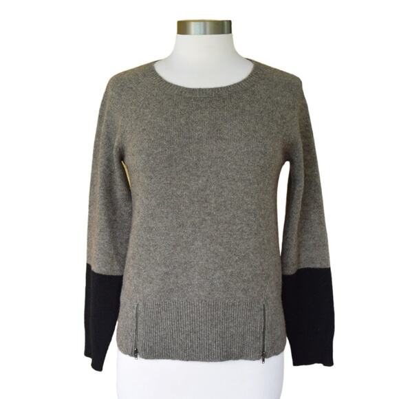 EILEEN FISHER Merino Wool + Yak Gray Black Colorblock Crew Neck Sweater - Picture 5 of 8